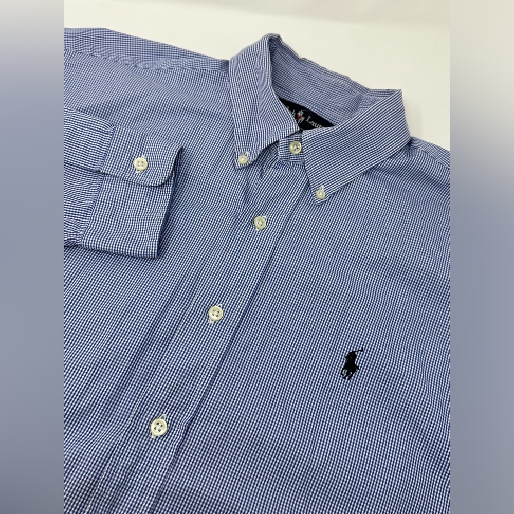 Ralph Lauren Blake Shirt Mens Sz L Blue Long Sleeve Button Up Gingham Check U6